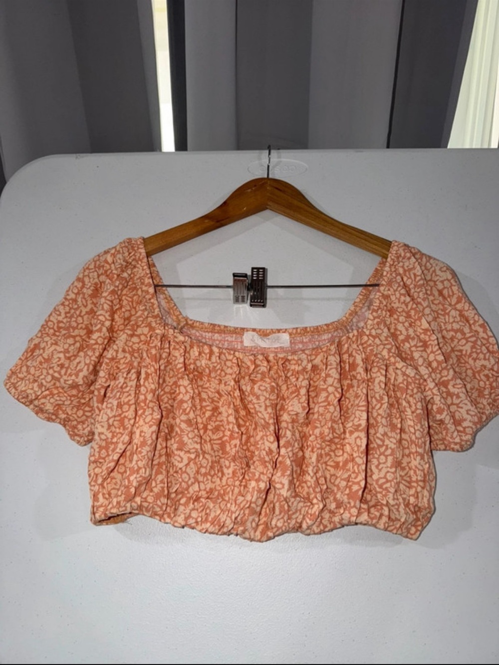 Peach Floral Smocked-Hem Crop Top